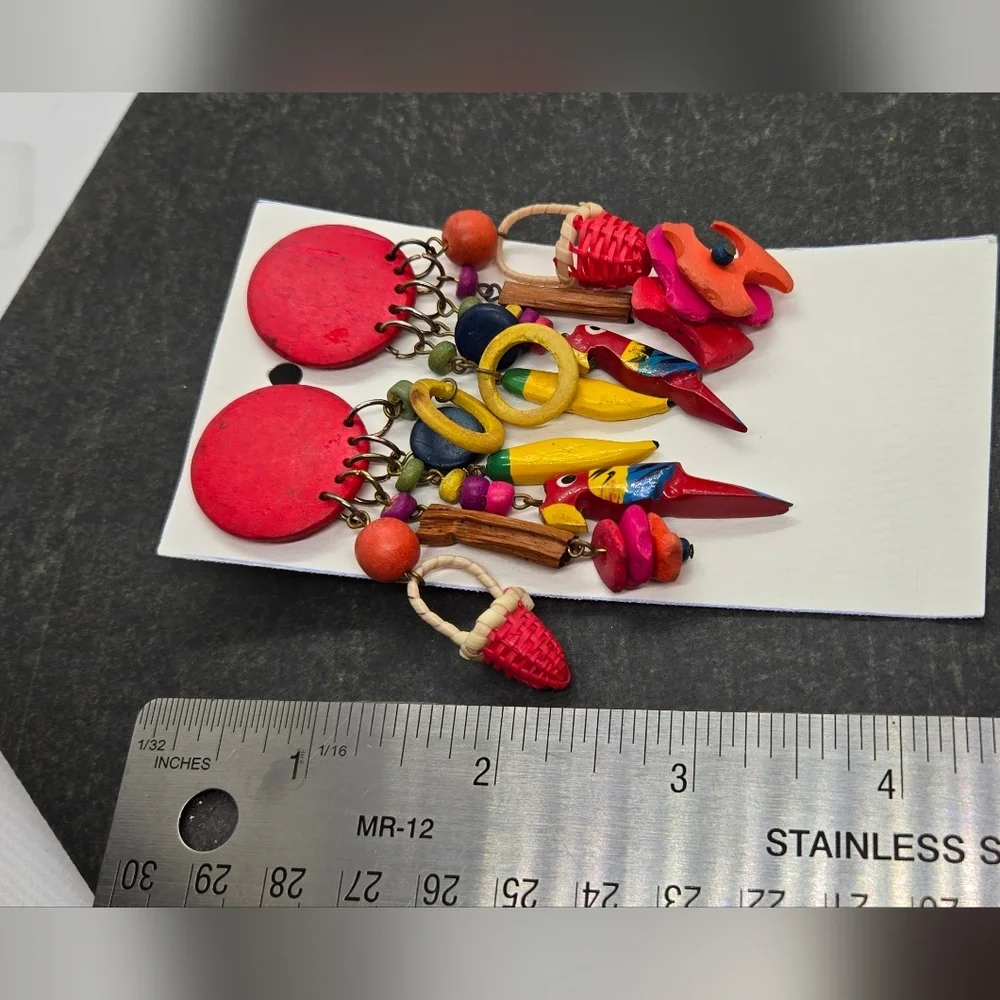 Artisan Colorful Parrot Banana Beads Wooden Dangle Earrings